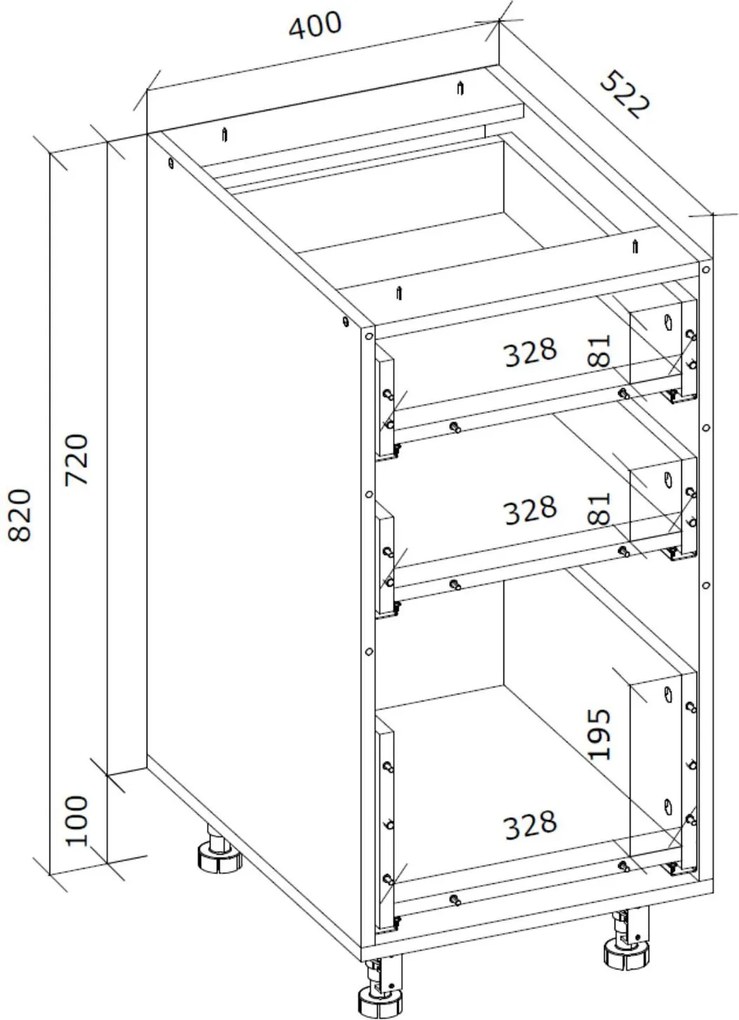 Kuchenna szafka modułowa dolna z szufladami Hettich BELLA D3S-40/82 kaszmir mat
