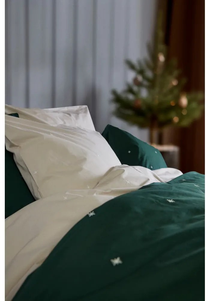 Beżowa pościel jednoosobowa z perkalu bawełnianego 140x200 cm Christmas Fable – JUNA