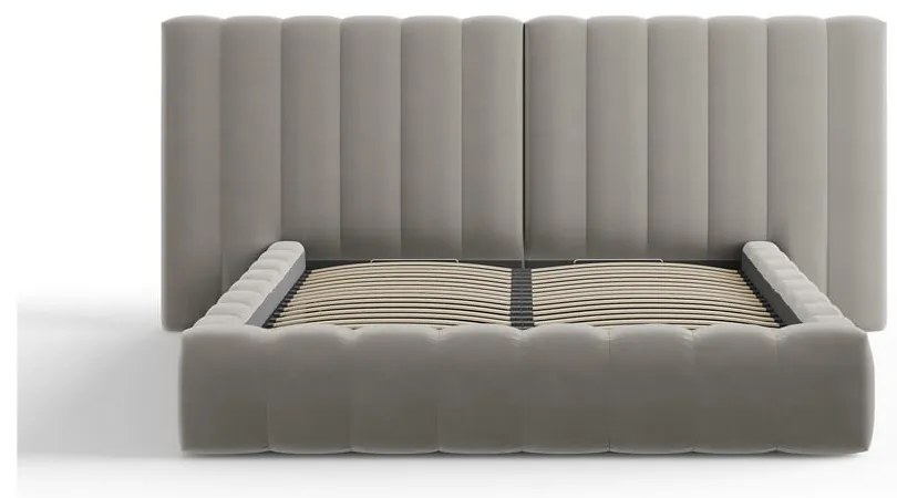 Szare tapicerowane łóżko dwuosobowe ze schowkiem i stelażem 160x200 cm Gina – Milo Casa