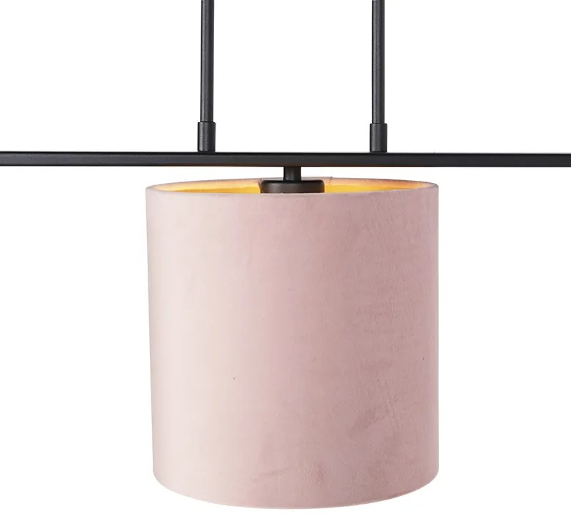 Lampa wisząca z abażurami z weluru różowa ze złotem 20cm - Combi 3 Deluxe klasyczny/Antyczny Oswietlenie wewnetrzne