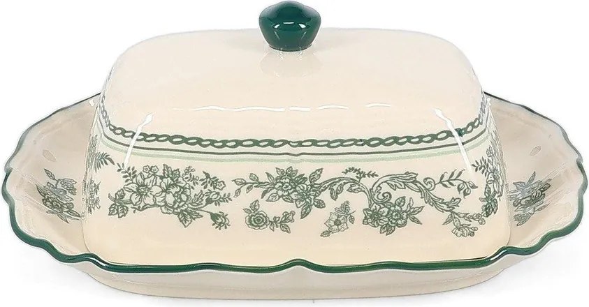 Zielona/w kolorze kości słoniowej porcelanowa maselniczka Cyril – S|P Collection