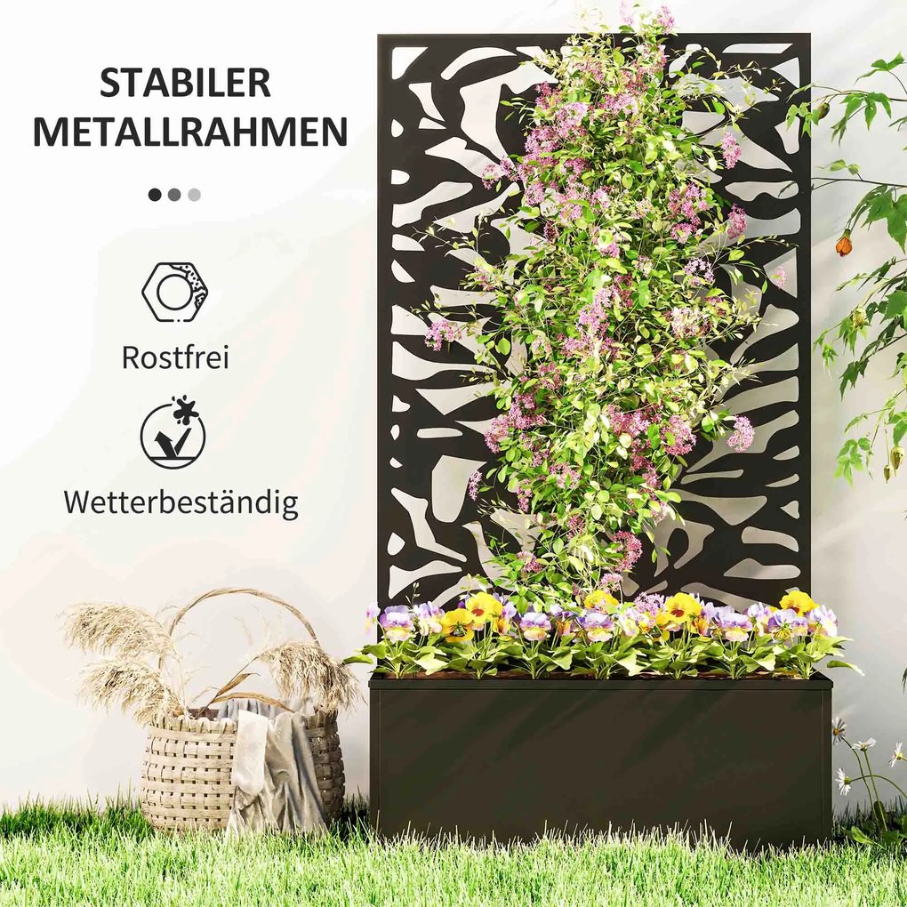 Outsunny podwyższona donica z panelem osłonowym, kratka do pnączy, metal, 61 x 23 x 113 cm, czarny | Aosom PL