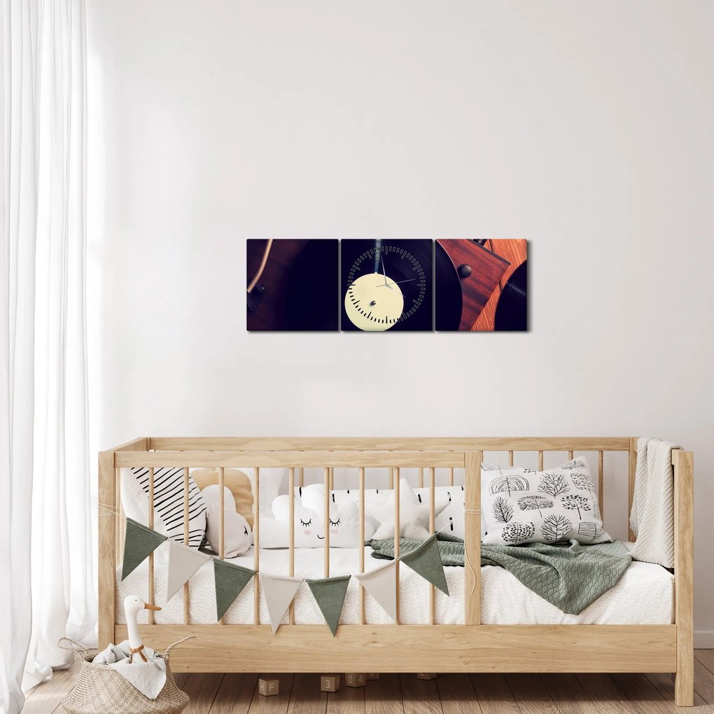 Obraz płyt gramofonowych (z zegarem) (90x30 cm)