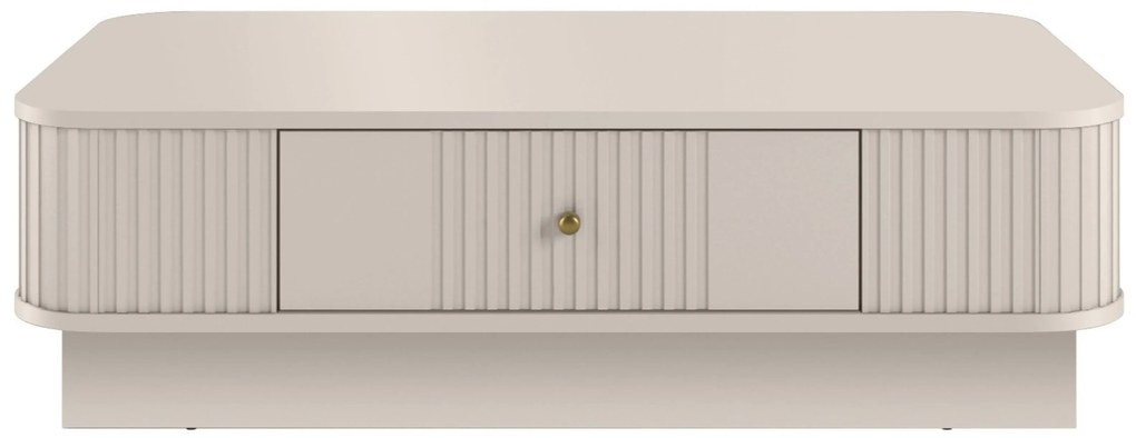 Stolik kawowy z szufladą Vesper 103x60 cm na cokole - kaszmir / złoty uchwyt