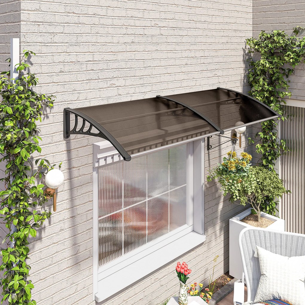 Outsunny Daszek Ochronny 75 x 195 x 23 cm UV i Wodoodporny Poliwęglan Brązowy | Aosom PL