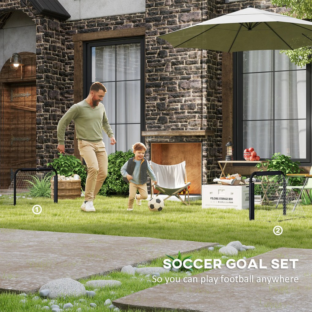 HOMCOM Zestaw Bram Piłkarskich, 2 Składane Minibramki, Rama Metalowa, Zestaw Narzędzi, 90 x 36 x 60 cm, Czarny