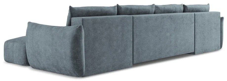 Niebieski rozkładany narożnik z tkaniny szenilowej (w kształcie litery U) Leila – Makamii