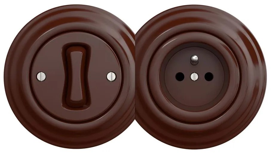 Kliklap - Retro jednobiegunowy wyłącznik nr 1 i gniazdo 230 V z brązową ramką