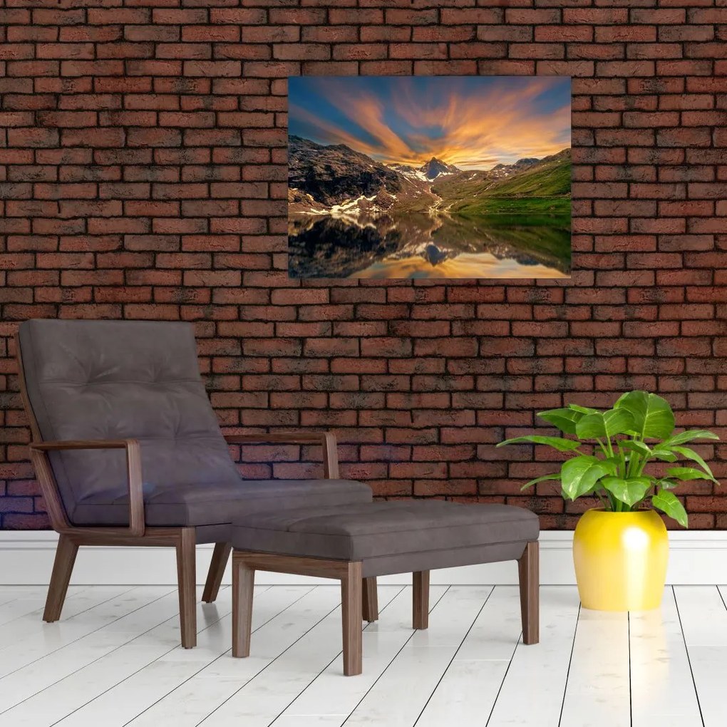 Obraz - Odbicie w górskim jeziorze (70x50 cm)