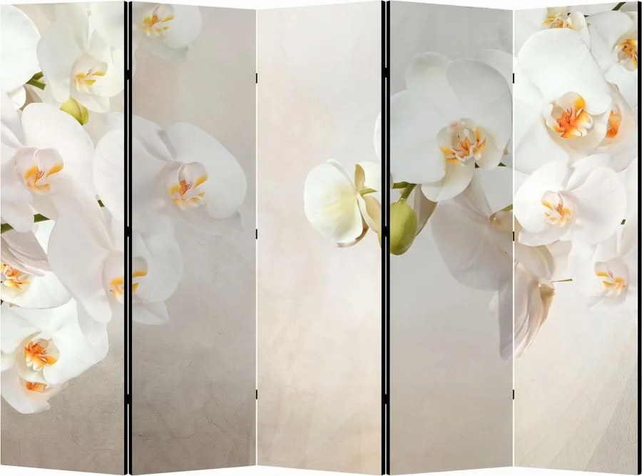 Parawan pokojowy 5-częściowy 225x172 Dwustronny dekoracyjny elegancki romantyczny Kremowy Białe Orchidee Spa