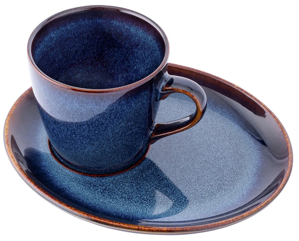 Altom Ceramiczny kubek z spodkiem Reactive Navy Blue 310 ml