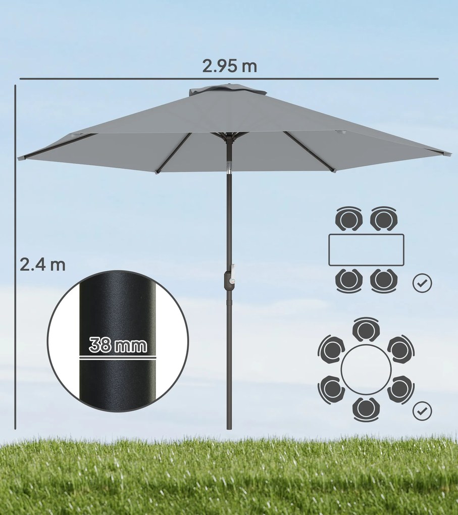Outsunny 3-metrowy parasol ogrodowy z pokrowcem, z funkcją przechyłu i korbą, wentylacja, szary | Aosom PL