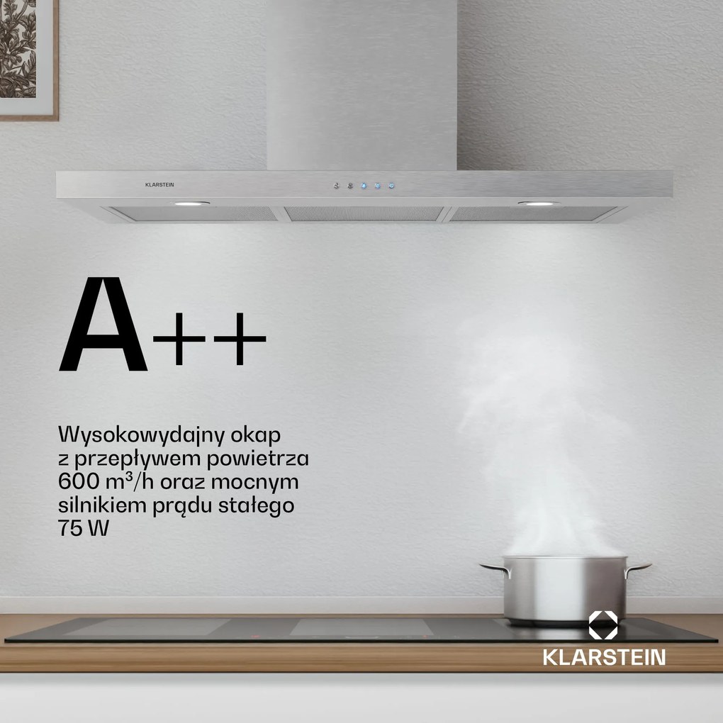 Klarstein Limelight 90cm 640m³/h Okap Kominowy Srebrny