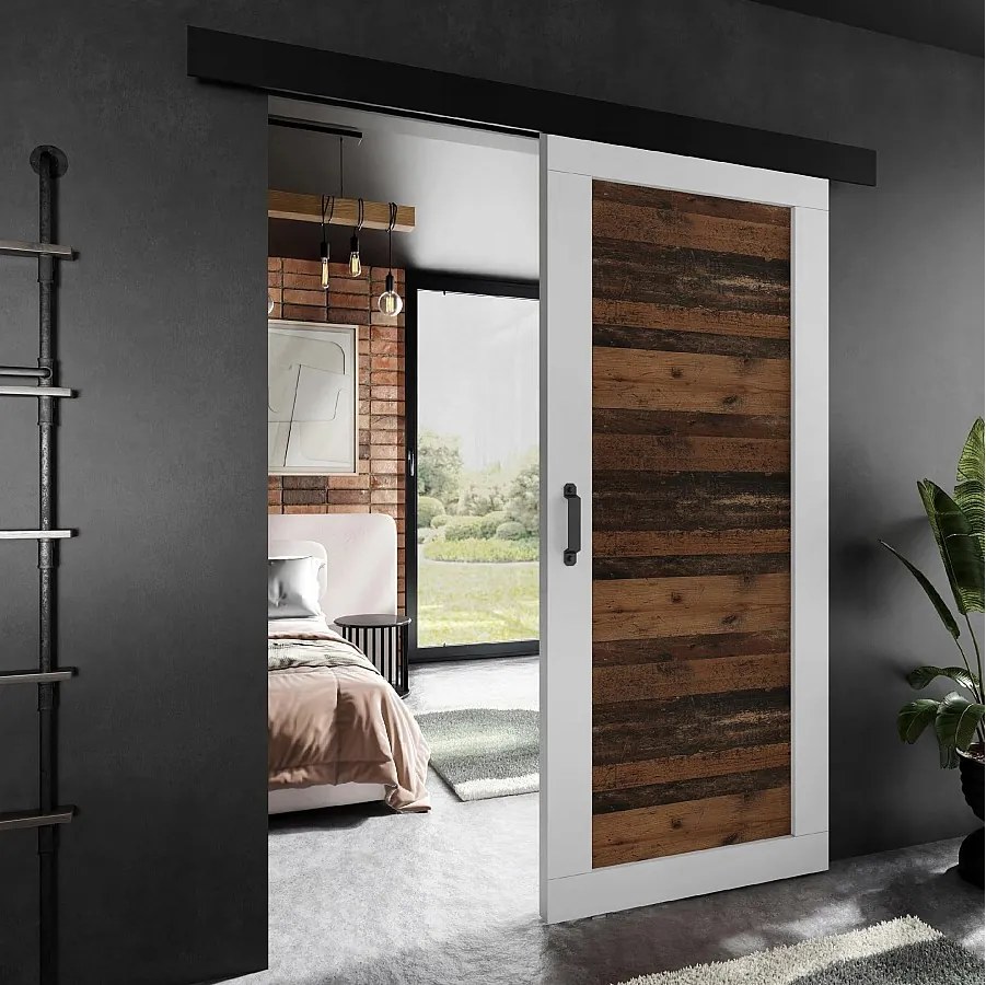 Drzwi przesuwne PALADIO 1 z maskownicą biały i Old Style 106 cm