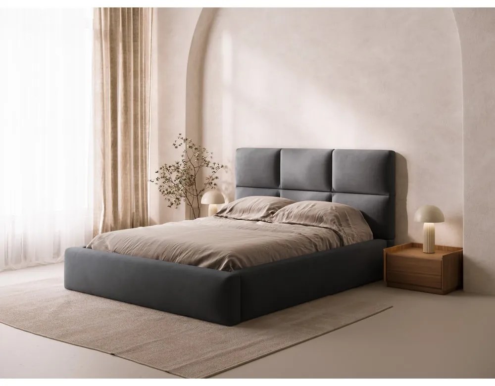 Szare tapicerowane łóżko dwuosobowe ze schowkiem ze stelażem 160x200 cm Libera – Windsor &amp; Co Sofas
