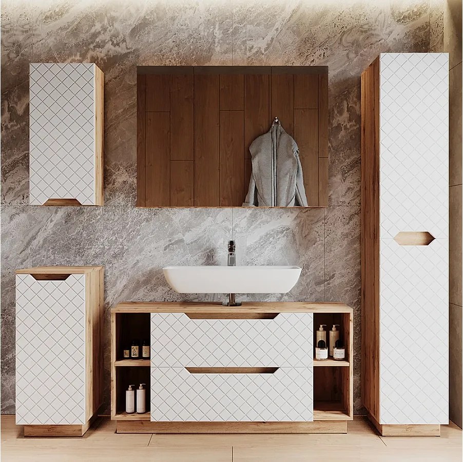 Zestaw mebli łazienkowych dąb/biały ze strukturą płytek 119.2x35x62.5 lotta