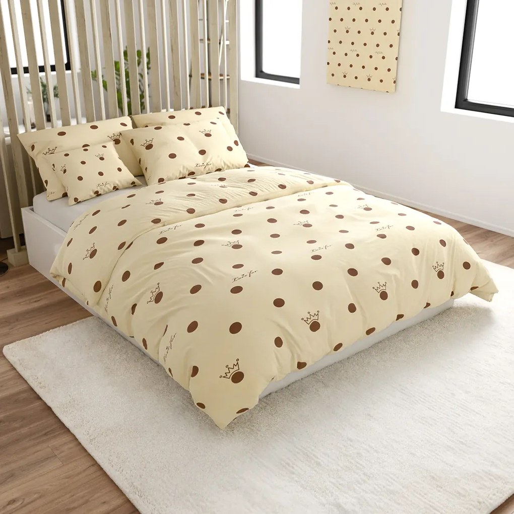 PrzytulneMieszkanie.pl PrzytulneMieszkanie.pl Pościel bawełniana CROWN LOVE FOR beżowa Rozmiar pościeli: 2 szt 70 x 90 cm | 200 x 220 cm