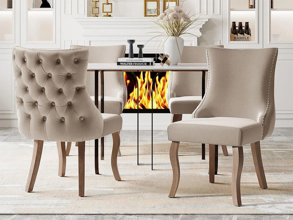 Zestaw 4 aksamitnych krzeseł gondolowych - nogi z litego drewna - beż