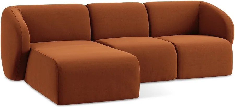 Aksamitny narożnik (lewostronny/z szezlongiem) w kolorze terakoty Lani – Makamii