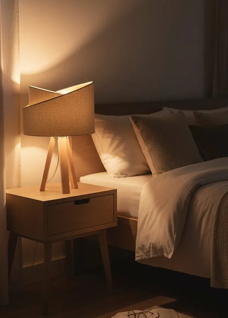 Beżowa lampka nocna z designerskim abażurem - 3X A354 S8-K47