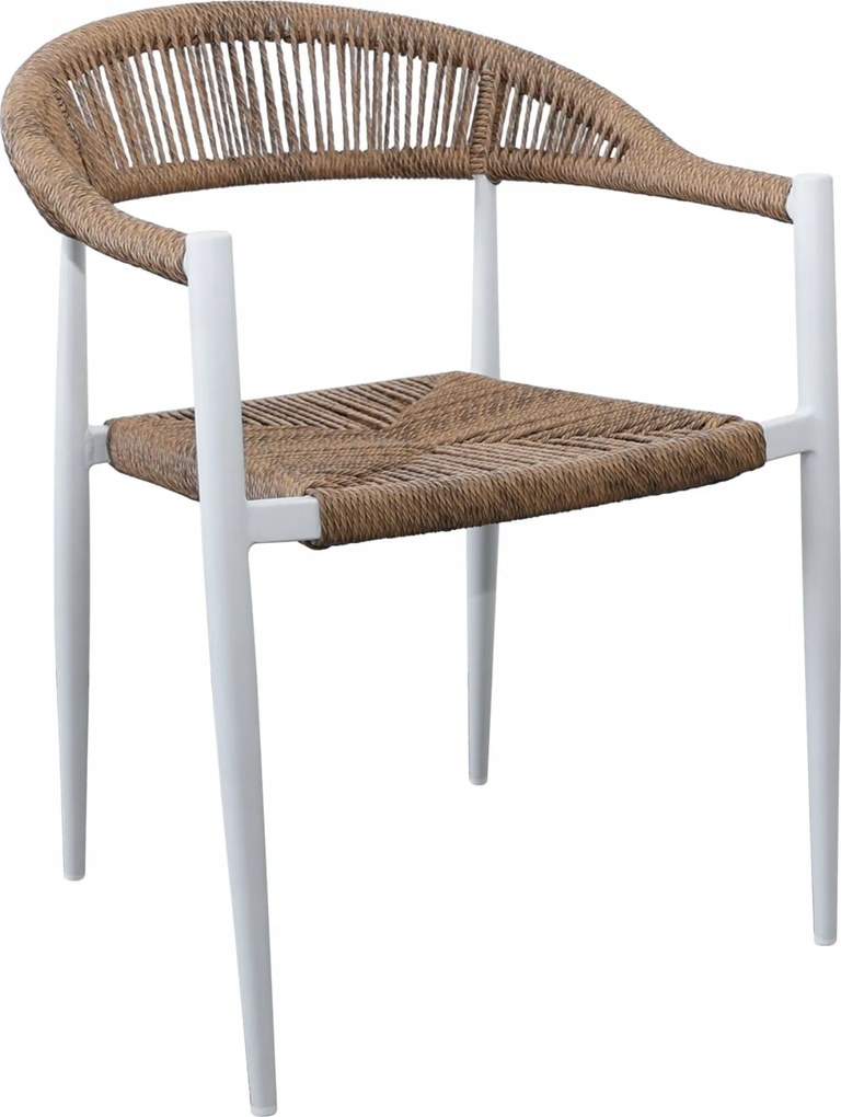 Krzesło Ogrodowe Białe 56x60x78 cm Plecione Brązowe Sznurki Nowoczesne