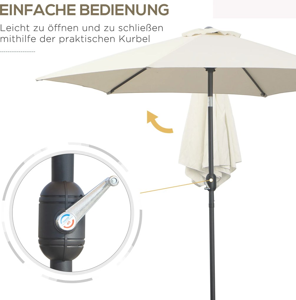 Parasol ogrodowy przeciwsłoneczny zginany z korbką aluminium 180/㎡ poliester kremowo-biały outsunny