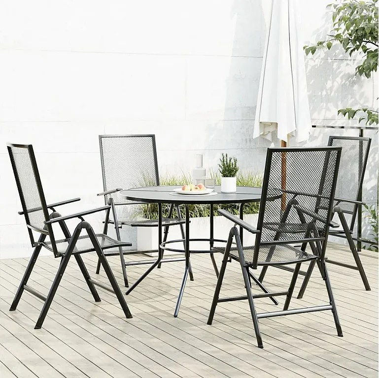 Zestaw 5 składanych krzeseł ogrodowych w antracycie - Elegancki design z proszkowo malowanej stali