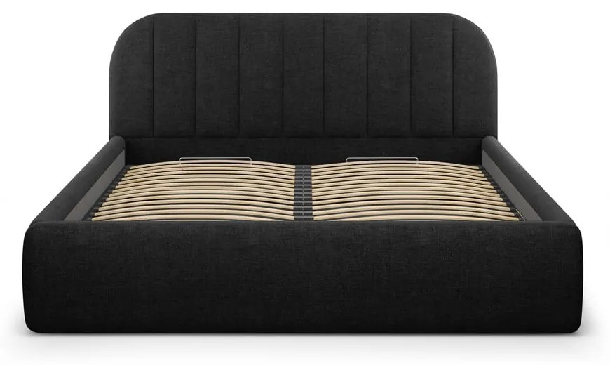 Czarne tapicerowane łóżko dwuosobowe ze schowkiem ze stelażem 140x200 cm Juno – Windsor &amp; Co Sofas