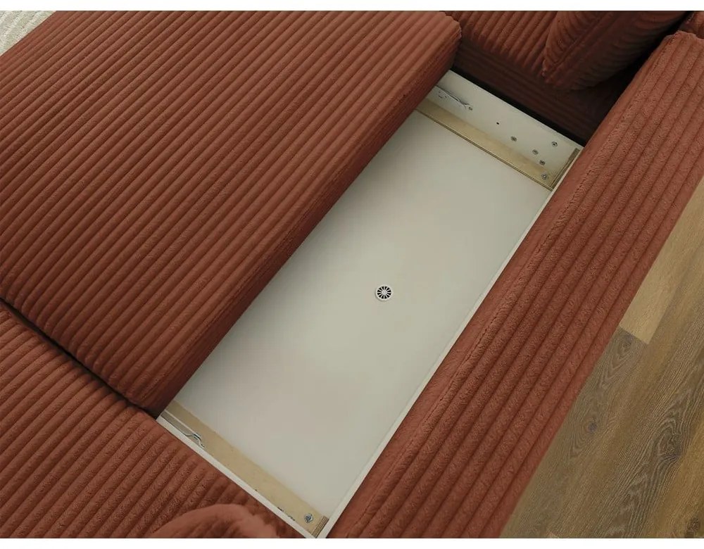 Ceglasty sztruksowy rozkładany/ze schowkiem narożnik (lewostronny/w kształcie litery U) Lucien – Bobochic Paris