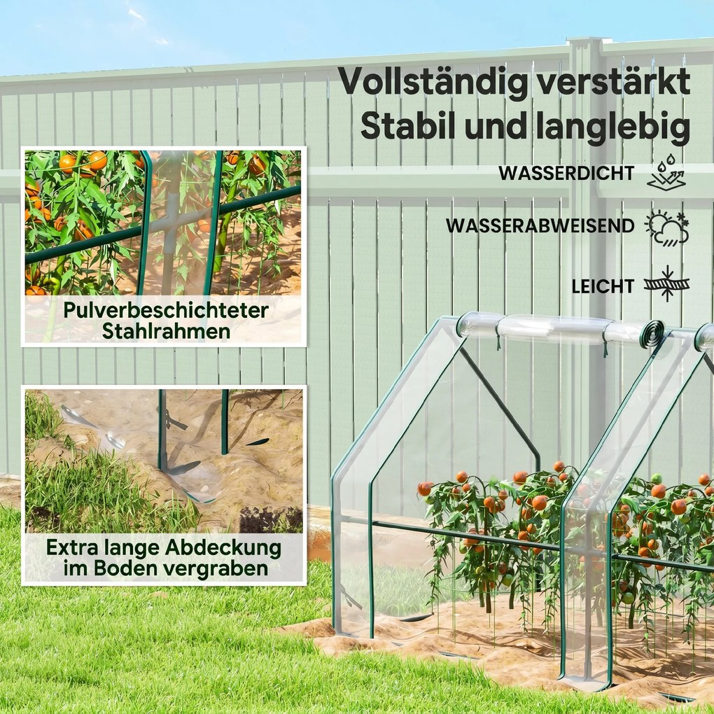 Outsunny Szklarnia z drzwiami na zamek błyskawiczny, mrozoodporna foliowa szklarnia ze stali 360 x 90 x 90 cm Przezroczysta | Aosom PL