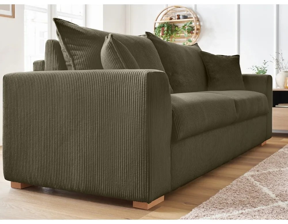 Zielonobrązowa sztruksowa rozkładana sofa 225 cm Augustin – Bobochic Paris