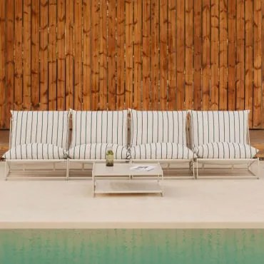 Zestaw Ogrodowy Z 4-częściową Modułową Sofą I Stolikiem Bocznym Amaro Kremowa Tapioca - Dark Blue - Sklum