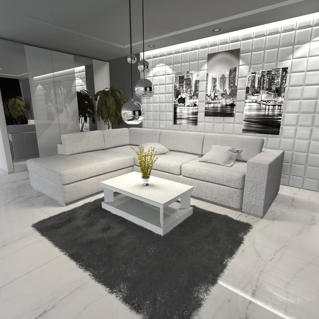 Prostokątny stolik do salonu w połysku Domino 100x60 biały