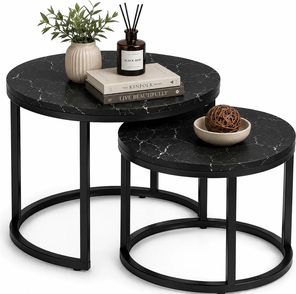 Komplet dwóch eleganckich stolików czarny marmur C1-L64