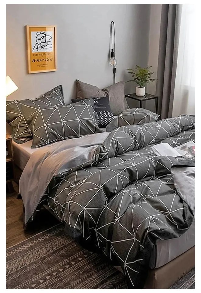 Ciemnoszara bawełniana pościel dwuosobowa z prześcieradłem 200x220 cm – Mila Home
