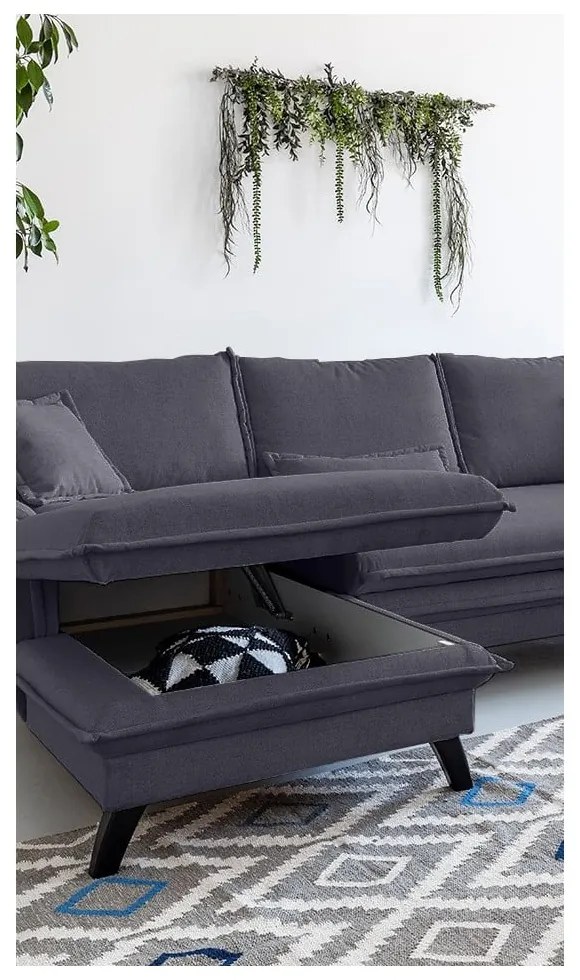 Antracytowa rozkładana sofa w kształcie litery "U" Miuform Charming Charlie, prawostronna