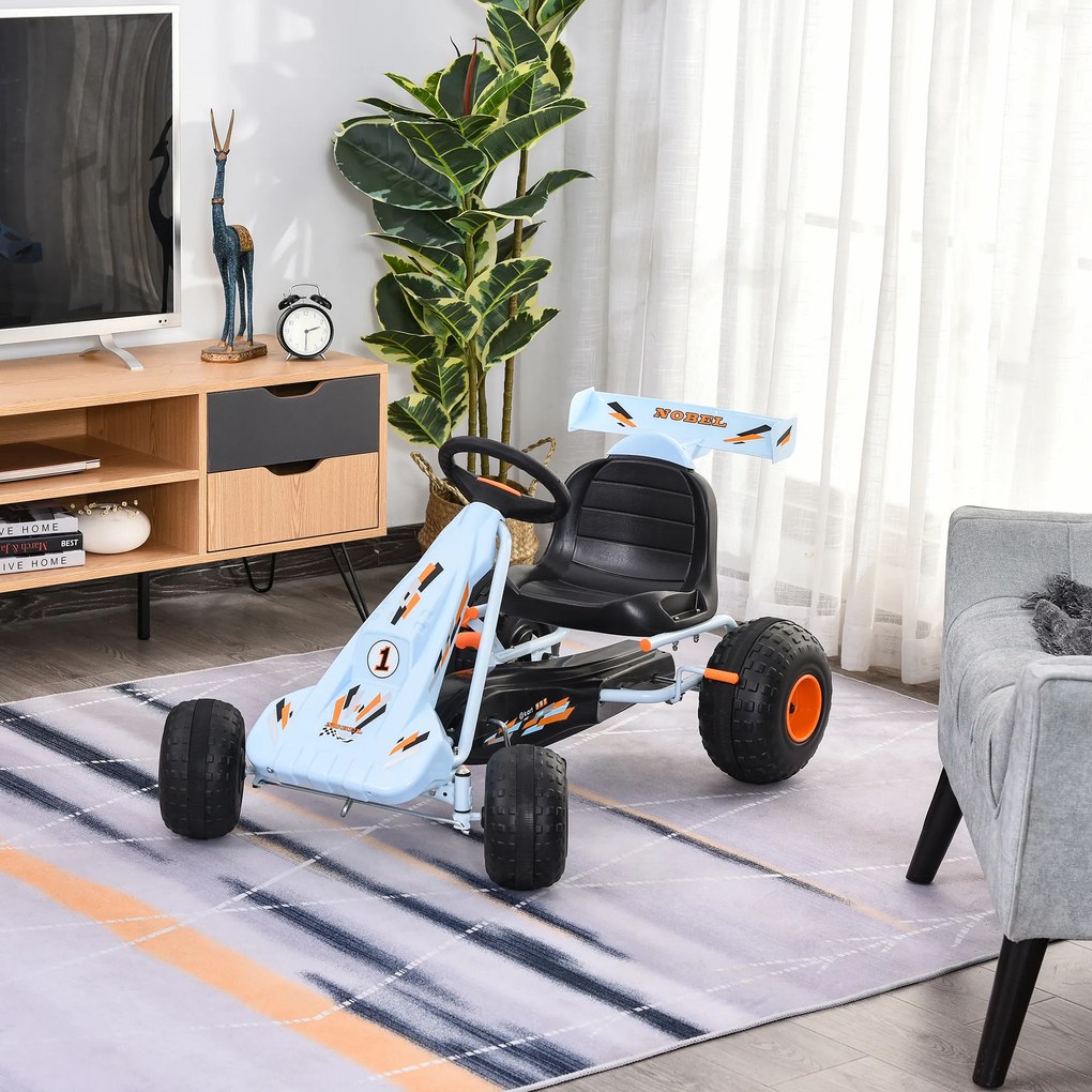 HOMCOM Go Kart samochód dziecięcy na pedały z pedałem hamulca zabawka dla dzieci 3-8 lat stal jasnoniebieski 97 x 66 x 59 cm z