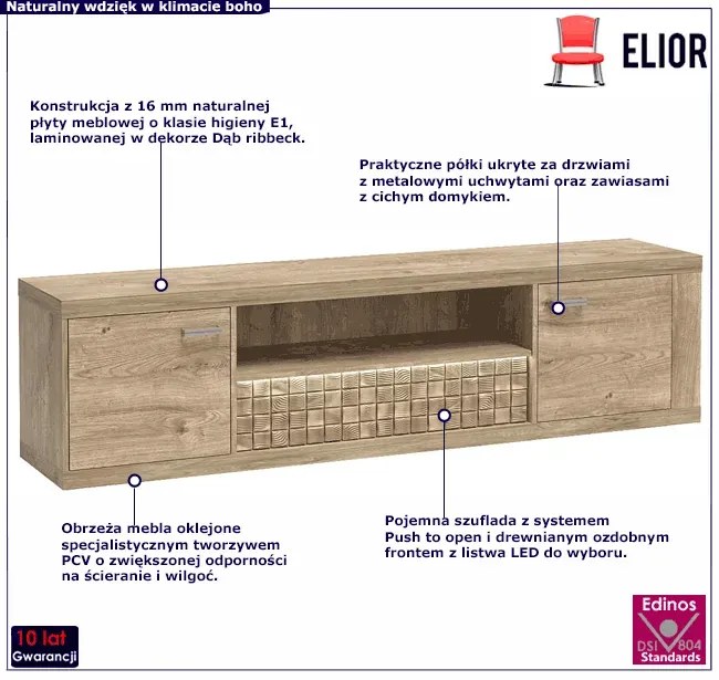 Długa szafka RTV dąb ribbeck - Leticia 15X