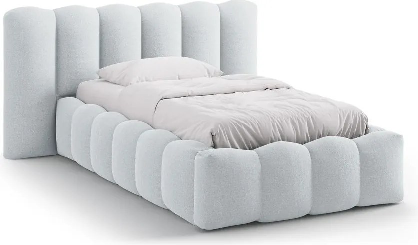 Jasnoszare tapicerowane łóżko jednoosobowe ze schowkiem i stelażem 90x200 cm Lupine – Micadoni