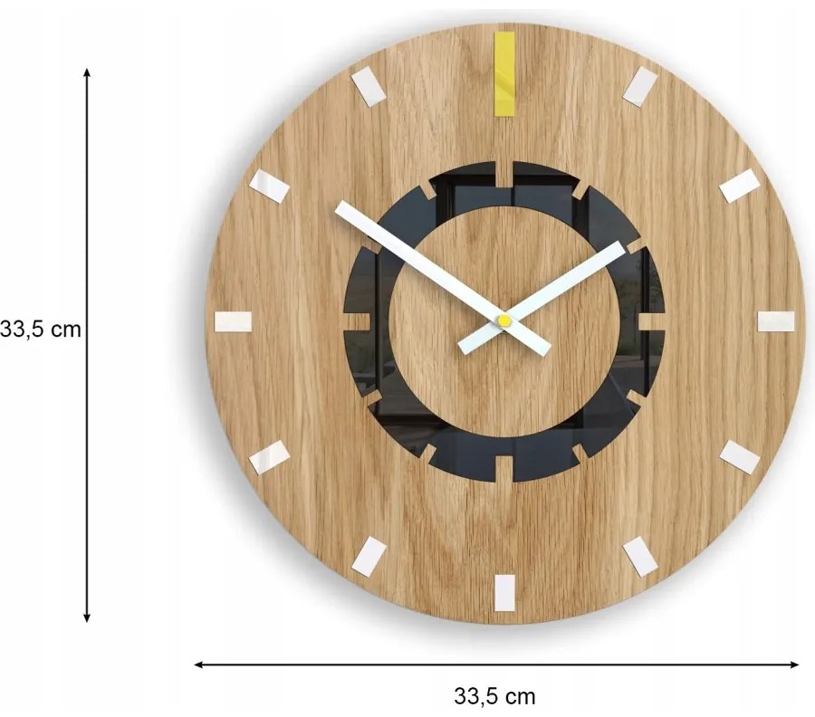 Zegar ścienny drewniany dębowy akrylowy atena wood yellow okrągły kwarcowy