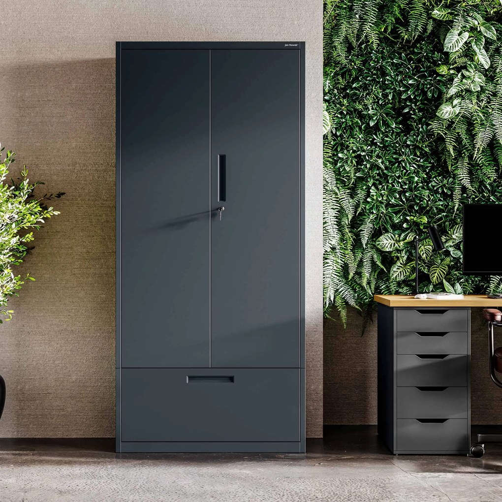 Szafa modułowa metalowa wielofunkcyjna z szufladą wysoką antracytowa MEGAN 1950 x 900 x 400 mm