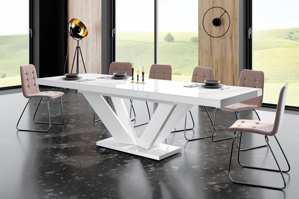 Biały stół z rozkładanym blatem w wysokim połysku Viva 2