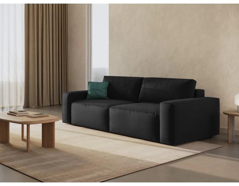Czarna aksamitna rozkładana/ze schowkiem sofa 247 cm Jodie – Micadoni