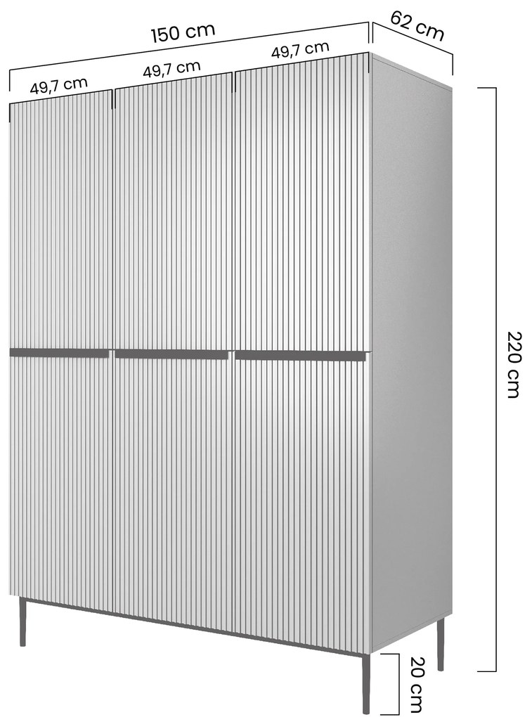 Szafa Nicole 150 cm z półkami - biały mat / złote nóżki