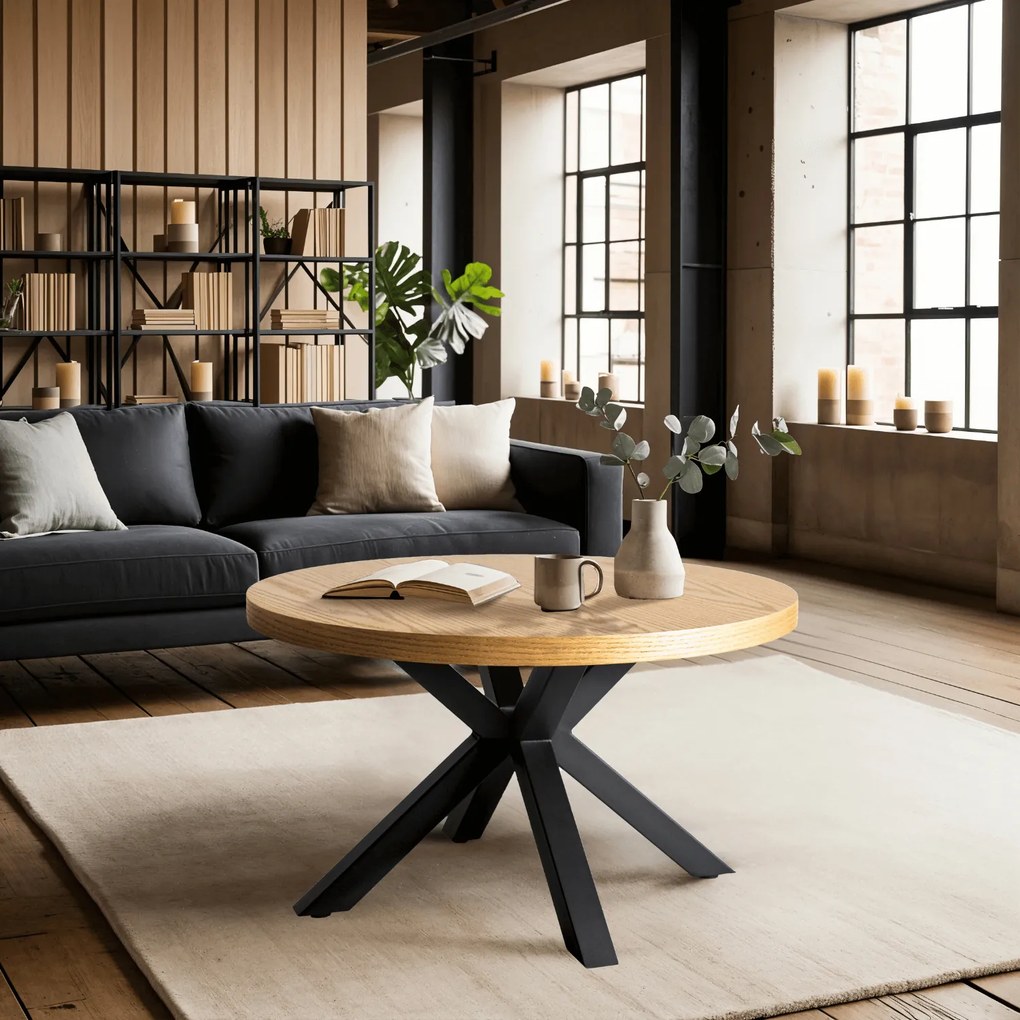 Stolik Kawowy LINCOLN 80 cm Dąb Złoty/Czarny Loft