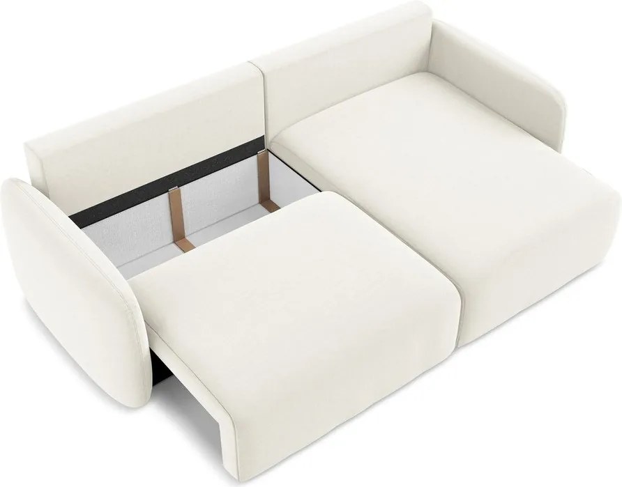 Kremowy aksamitny rozkładany narożnik ze schowkiem (prawostronny/z szezlongiem) Kalena – Makamii