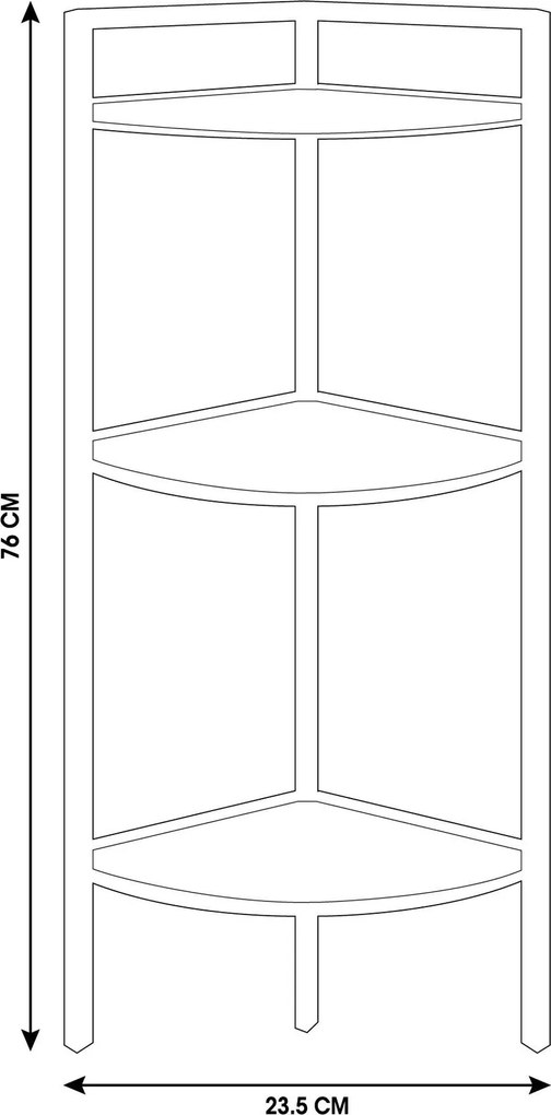 Regał narożny metalowy, 3 półki z MDF,  23,5 x 23,5 x 76 cm
