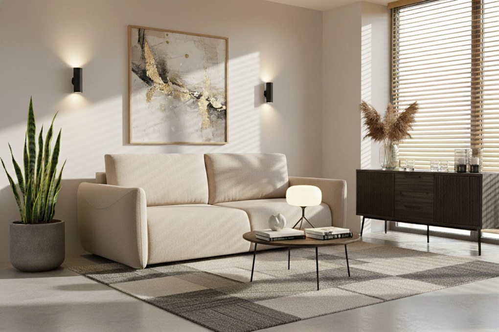 Kanapa Calma rozkładana - beżowa dzianina hydrofobowa Curio 09