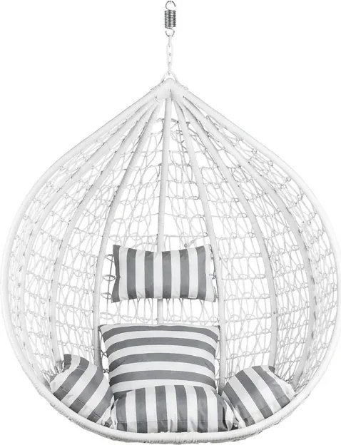 Białe wiszące krzesło KOKON bez stojaka, biało-szara poduszka