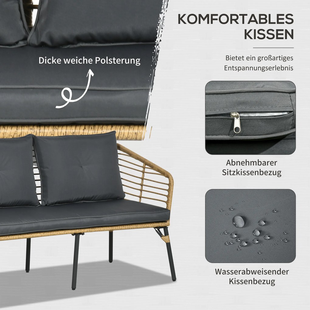 Outsunny Rattan Zestaw Mebli Ogrodowych 4-częściowy Boho Odporny na Warunki Atmosferyczne Naturalny Ciemnoszary | Aosom PL